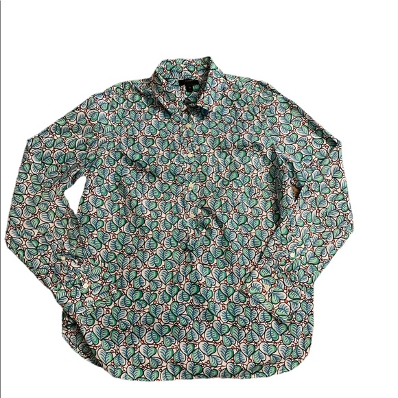 J. Crew Tops - J. Crew Women’s Green Leaf Print Button Down Pullover Top Blouse Size 10